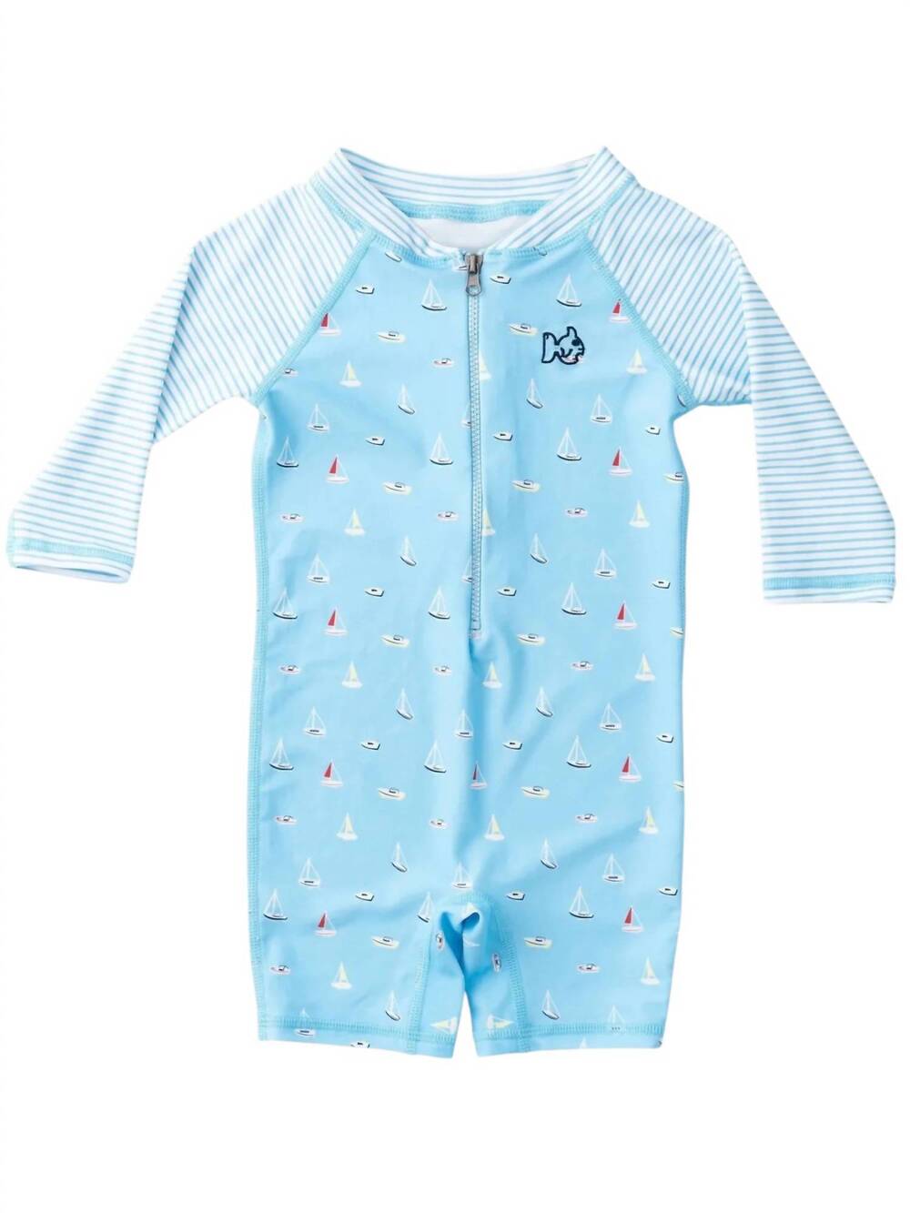 NEW PRODOH baby's lil reef rashguard swimsuit in baltic seas boats